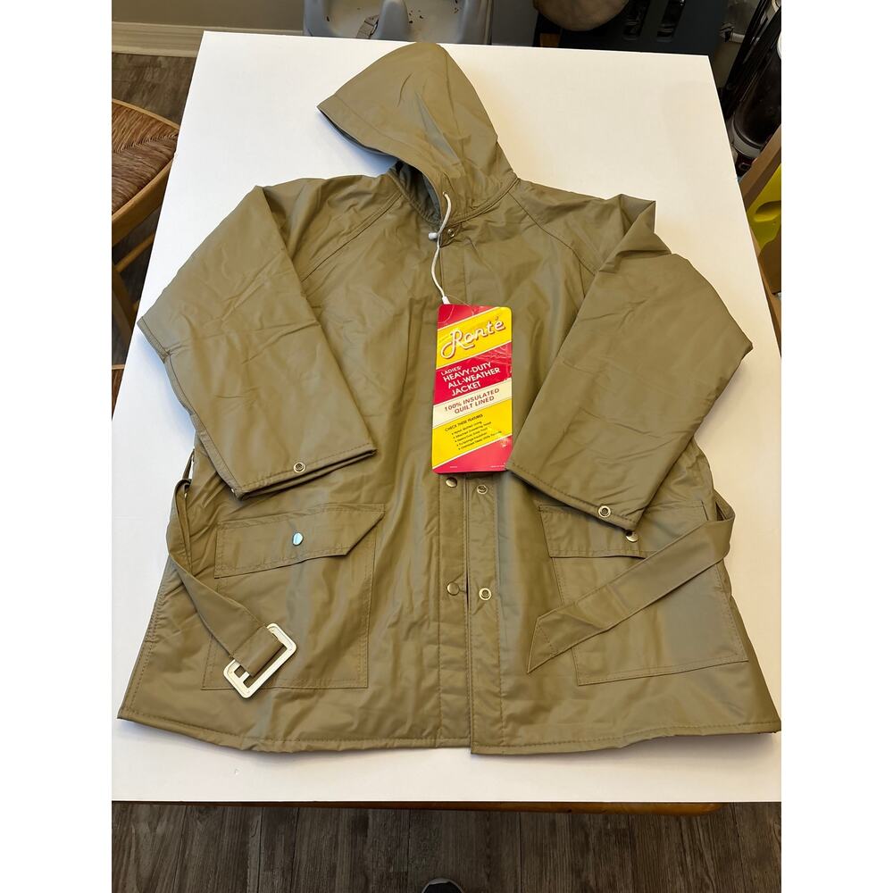 Ronte Womens XXL Tan Vinyl All Weather Jacket Quilted Lined Hooded NWT